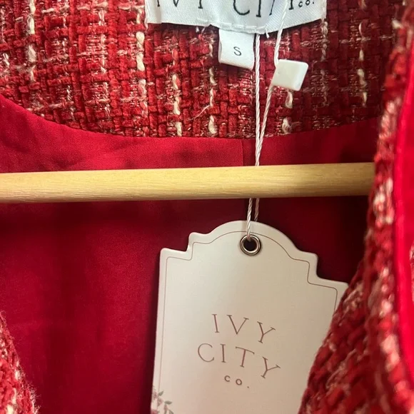 Ivy City Co Red Blazer Tailored Cropped Jacket - Picture 2 of 4